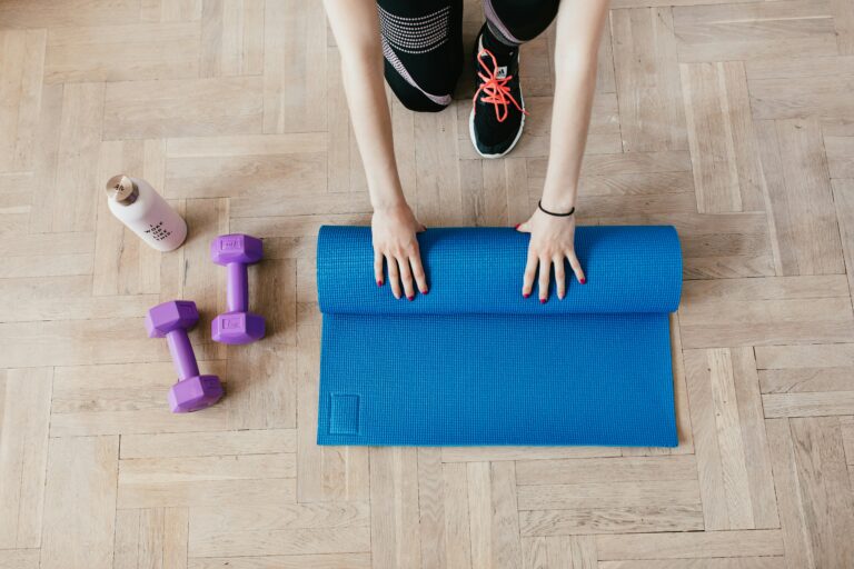 Yoga mat as a key piece of equipment for setting up a home gym