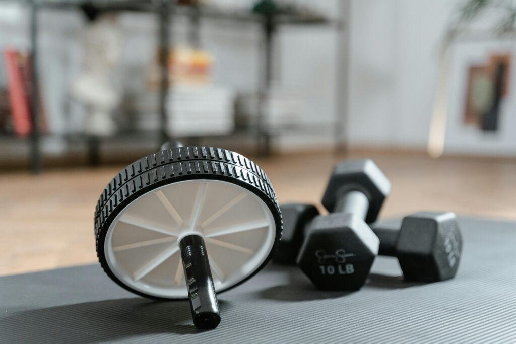 picture of dumbbells and ab roller